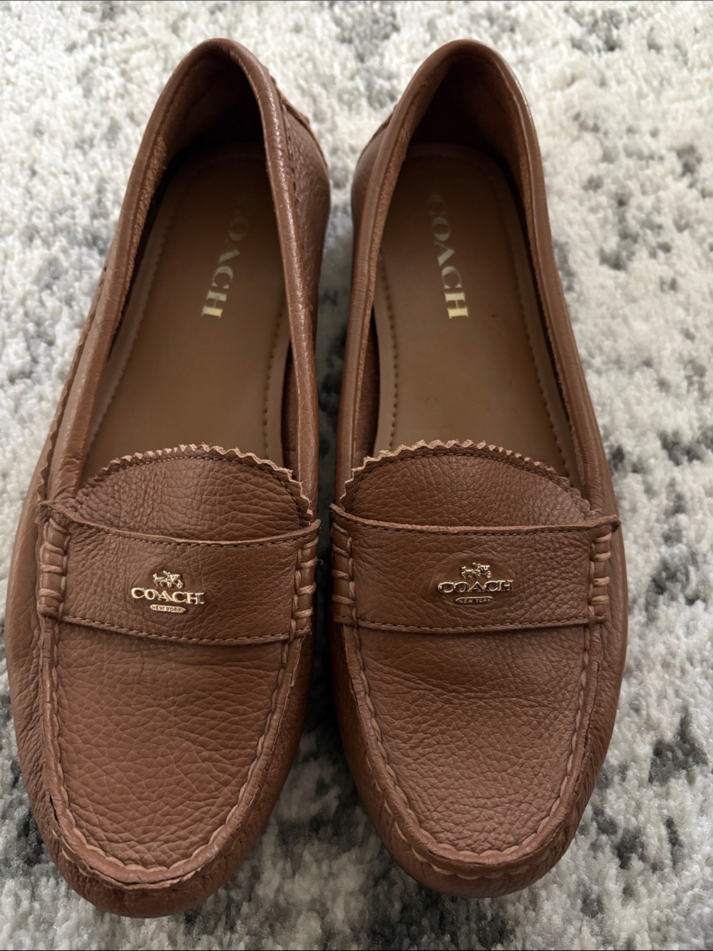 Coach Brown 7.5 Leather Odette Loafers with Gold Logo